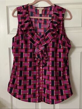 Banana Republic Sleeveless Ruffle Front Blouse - Magenta, Navy